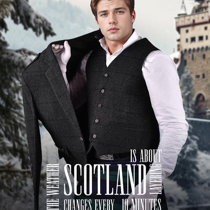 Charcoal Grey Crail Jacket and Vest - Self Check  -  Italian Tweed Wool | Scottish Formalwear