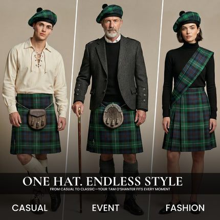Tam O'Shanter Hat with Pompom | Celtic Tartan