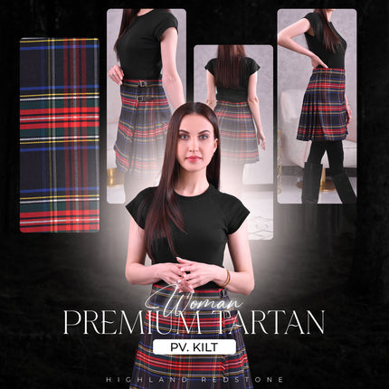 Woman Plaid Kilt - Black Stewart Tartan Kilt - Premium Quality & Timeless Style