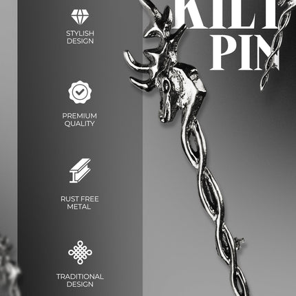 Scottish Kilt Pin for men | Vintage Stag Pewter Chrome