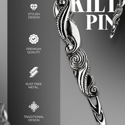 Scottish Kilt Pin for men | Swirl Pewter Chrome