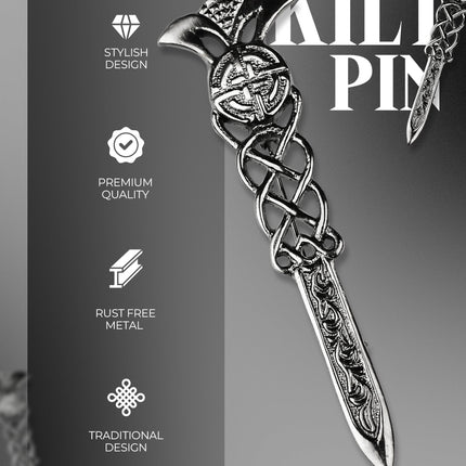 Scottish Kilt Pin for men | Gaelic Pewter Chrome