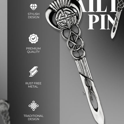 Scottish Kilt Pin for men | Celtic Thistle Pewter Chrome