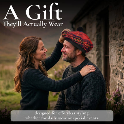 Tam O'Shanter Hat with Pompom | Red Leslie Tartan