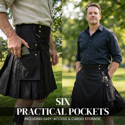 Phantom Modern Utility Kilt - Black | Big & Tall