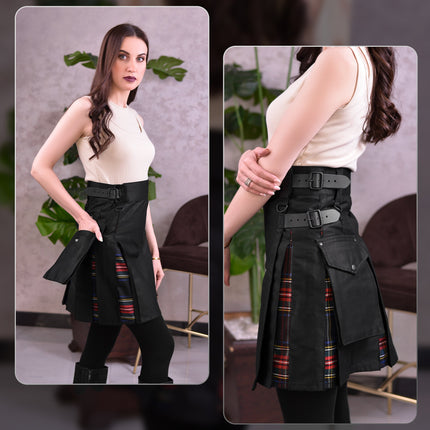 Women's Hybrid Utility Kilt | Black Stewart Tartan