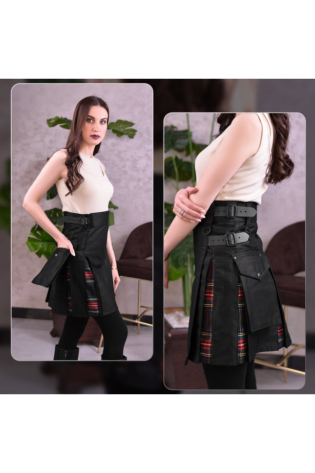 Women's Hybrid Utility Kilt | Black Stewart Tartan