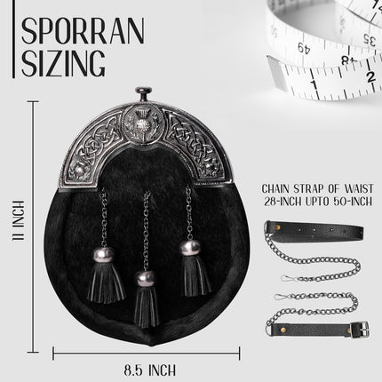 Formal Black Bovine Sporran with Black Thistle Antique Cantle