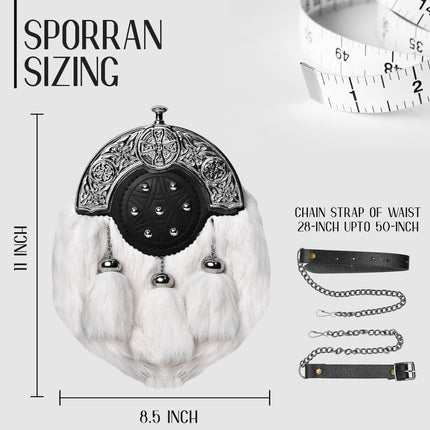 Formal White Rabbit Fur Sporran with Targe Leather Cantle