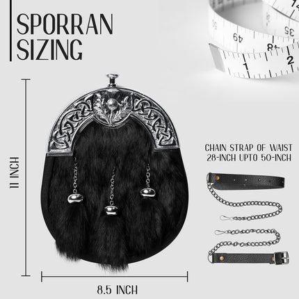 Formal Black Rabbit Fur Sporran with Thistle  Chrome Cantle