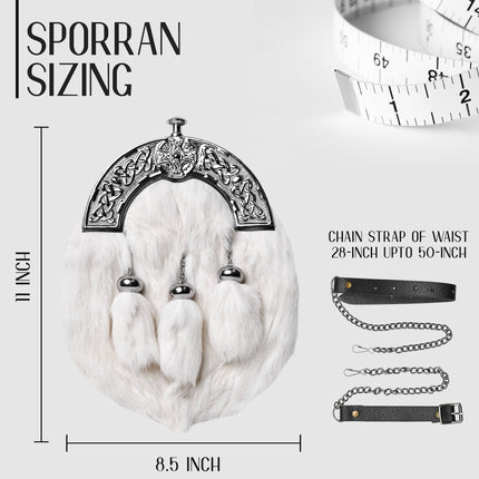 Formal White Rabbit Fur Sporran with Cross Chrome Cantle