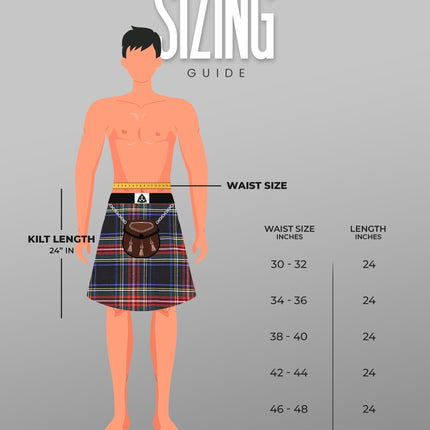 Kilt for Men I Black Stewart Tartan Kilt Polyviscose 8 Yard Traditional Men Kilt