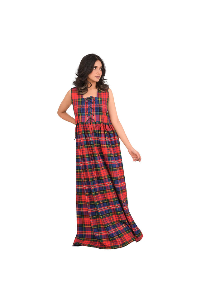 Women's Scottish Highland Dress - Long Tartan Dress |  Macpherson Red