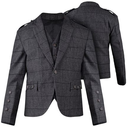 Grey Crail Jacket and Vest - Grey Check  -  Italian Tweed Wool | Scottish Formalwear