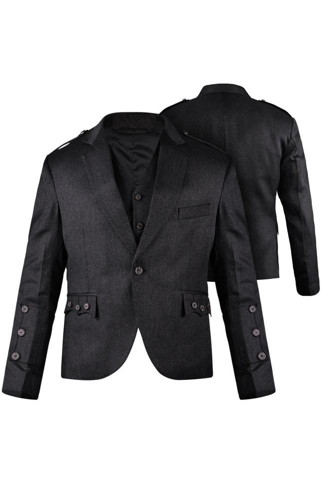 Black Crail Jacket & Vest  -  Italian Tweed Wool | Scottish Formalwear