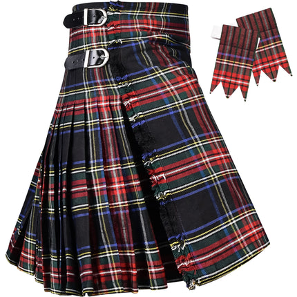 Kilt for Men I Black Stewart Tartan Kilt Polyviscose 8 Yard Traditional Men Kilt