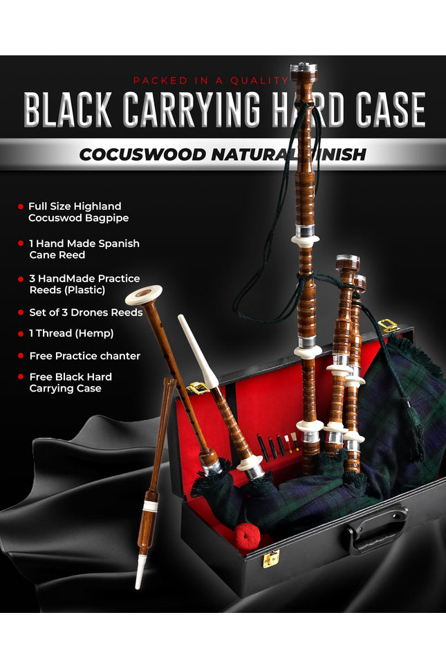 Full Size Rosewood Bagpipe with Box | Black Watch