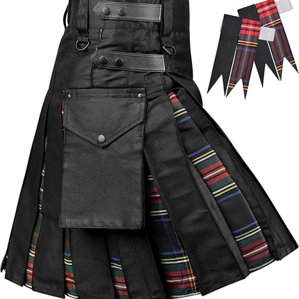 Black Stewart Hybrid Utility Kilt for Men  - Traditional Style with Modern Functionality | Big & Tall