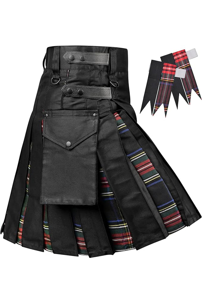 Black Stewart Hybrid Utility Kilt for Men  - Traditional Style with Modern Functionality | Big & Tall