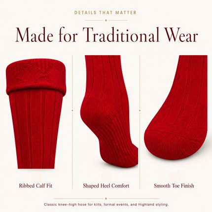 Comfortable Wool Blend Red Kilt Hose | High-Quality Kilt Socks
