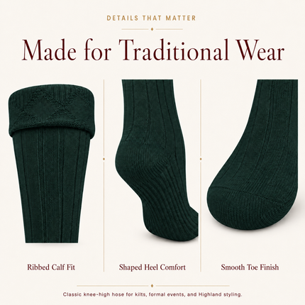 Comfortable Wool Blend Green Kilt Hose | High-Quality Kilt Socks
