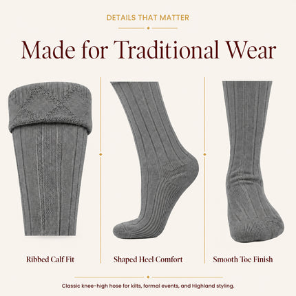 Comfortable Wool Blend Grey Kilt Hose | High-Quality Kilt Socks