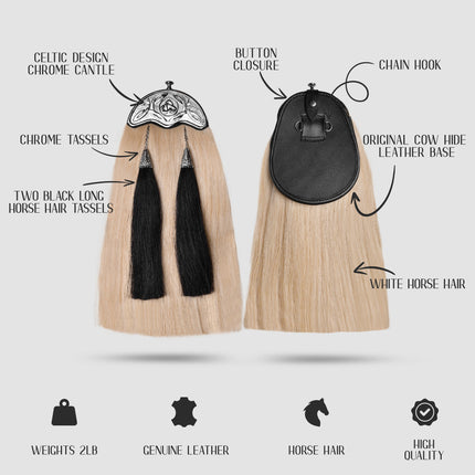 Full Dress Horse Hair Sporran with Celtic Chrome Cantle