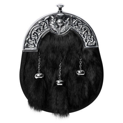 Formal Black Rabbit Fur Sporran with Thistle  Chrome Cantle