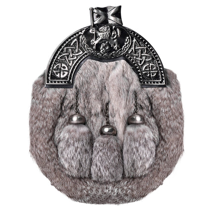 Formal Gray Rabbit Fur Sporran with Gray Lion Antique Cantle