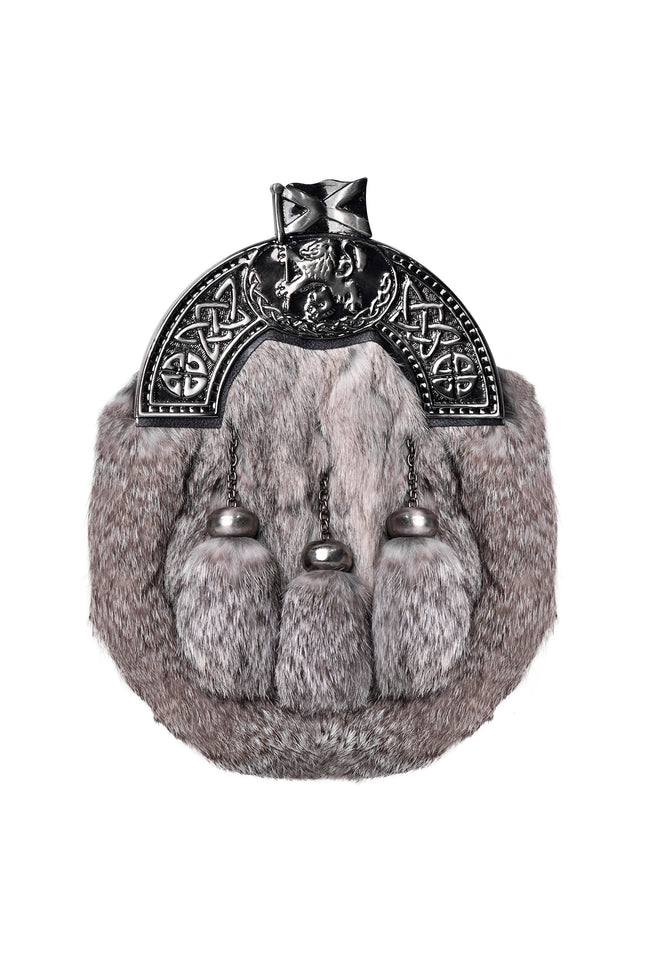Formal Gray Rabbit Fur Sporran with Gray Lion Antique Cantle