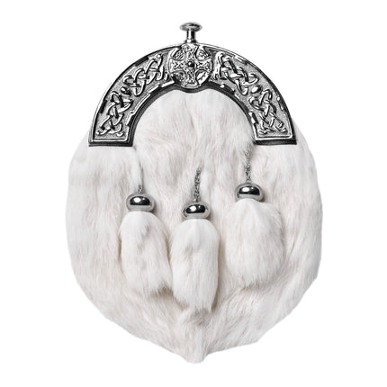 Formal White Rabbit Fur Sporran with Cross Chrome Cantle
