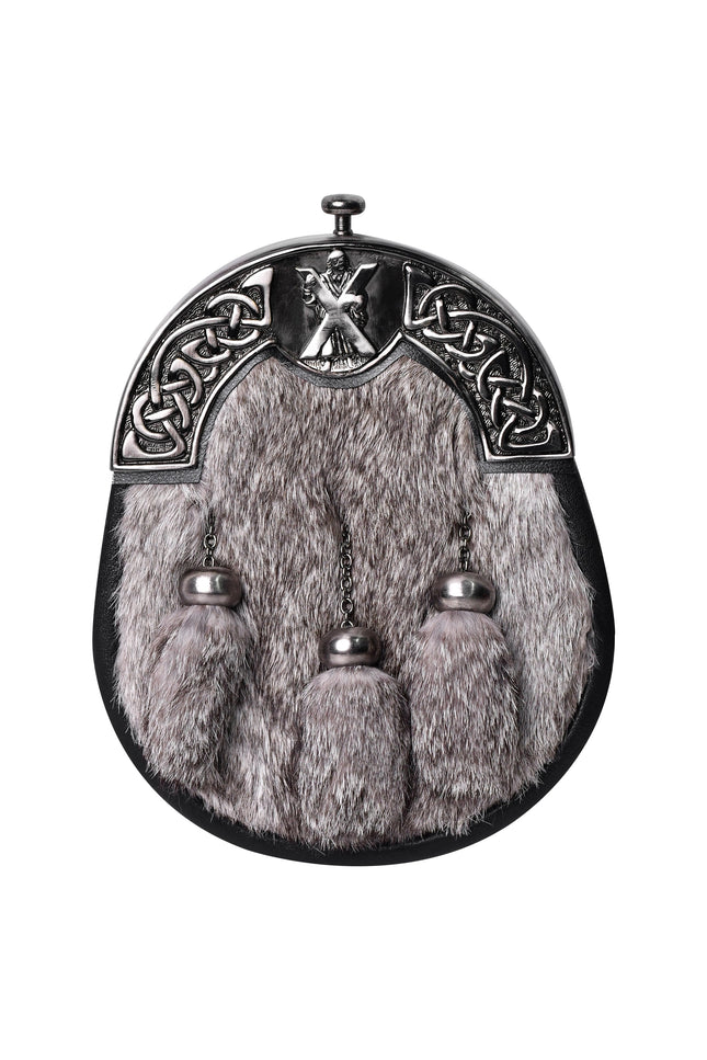 Formal Gray Rabbit Fur Sporran with St. Andrew Antique Cantle