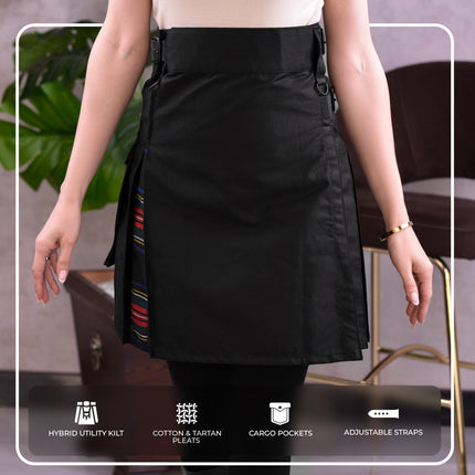 Women's Hybrid Utility Kilt | Black Stewart Tartan