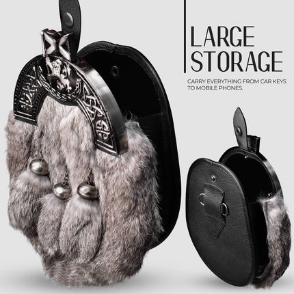 Formal Gray Rabbit Fur Sporran with Gray Lion Antique Cantle