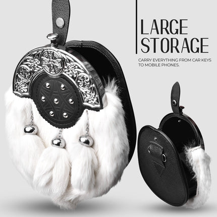 Formal White Rabbit Fur Sporran with Targe Leather Cantle