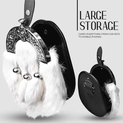 Formal White Rabbit Fur Sporran with Cross Chrome Cantle