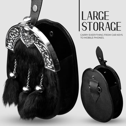Formal Black Rabbit Fur Sporran with Thistle  Chrome Cantle