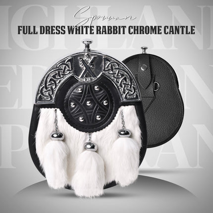 Formal White Rabbit Fur Sporran with St. Andrew Chrome Cantle