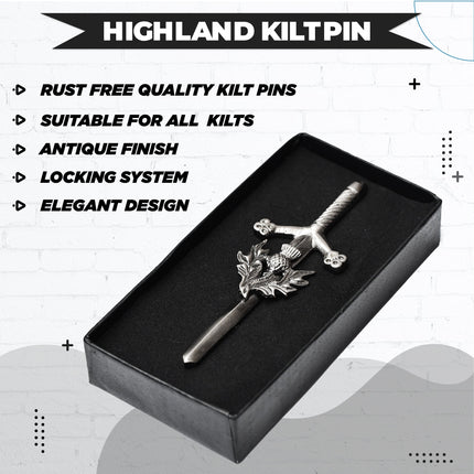 Scottish Kilt Pin for men | Thistle Chrome