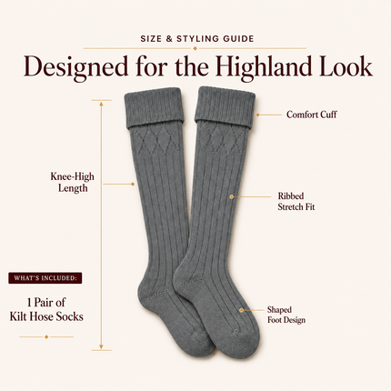 Comfortable Wool Blend Grey Kilt Hose | High-Quality Kilt Socks