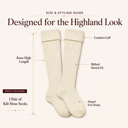 Comfortable Wool Blend Cream Kilt Hose | High-Quality Kilt Socks