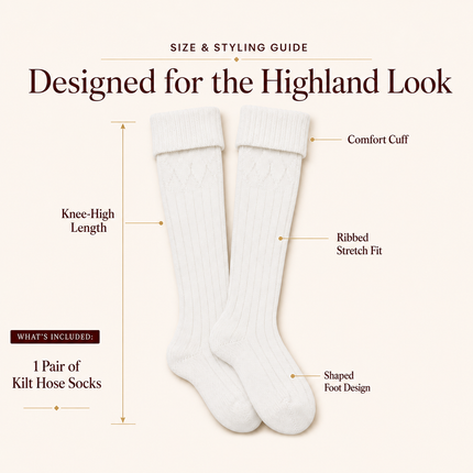 Comfortable Wool Blend White Kilt Hose | High-Quality Kilt Socks