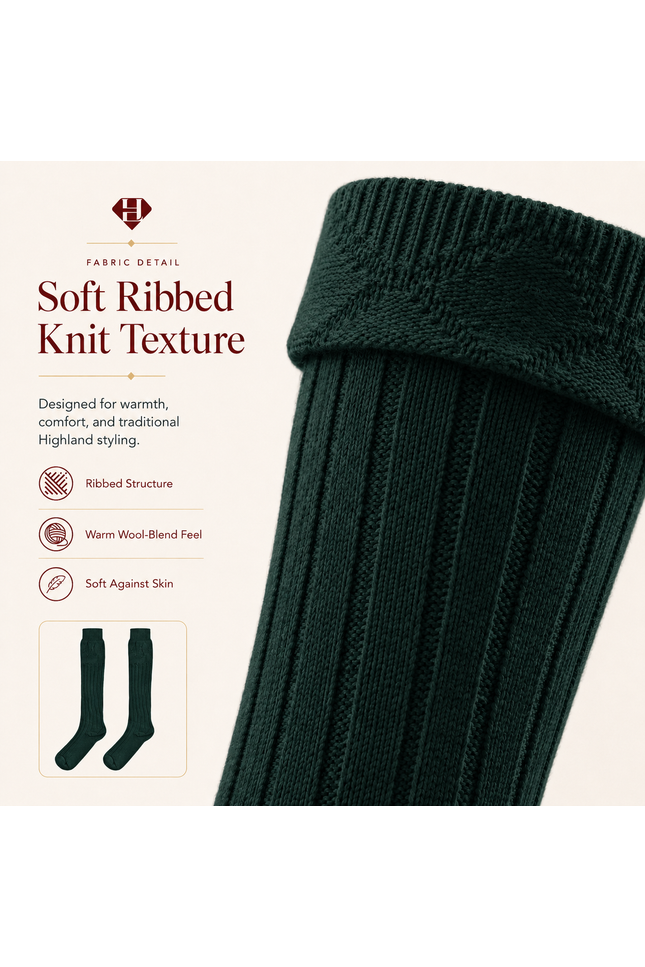 Comfortable Wool Blend Green Kilt Hose | High-Quality Kilt Socks