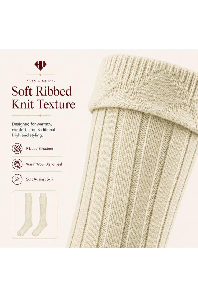 Comfortable Wool Blend Cream Kilt Hose | High-Quality Kilt Socks
