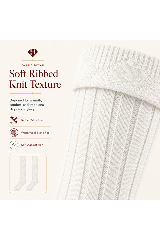 Comfortable Wool Blend White Kilt Hose | High-Quality Kilt Socks