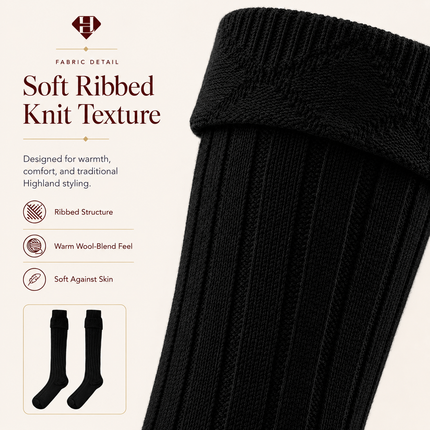 Comfortable Wool Blend Black Kilt Hose | High-Quality Kilt Socks