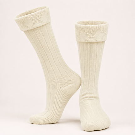 Comfortable Wool Blend Cream Kilt Hose | High-Quality Kilt Socks