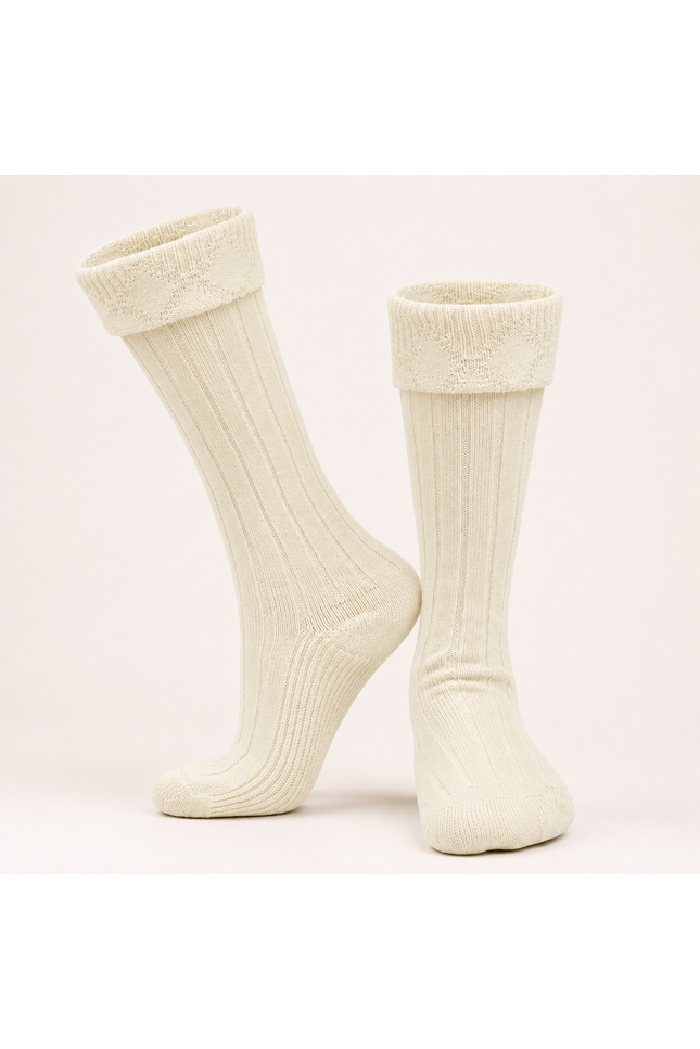Comfortable Wool Blend Cream Kilt Hose | High-Quality Kilt Socks